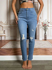 High-Waisted Distressed Jeans -