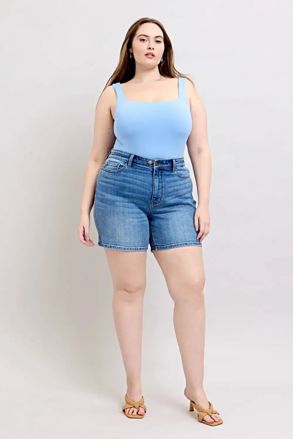 Judy Blue Full Size 2 Button Denim Shorts with Pockets Plus Size -