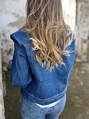 Plus Size Button Up Chest Pockets Denim Jacket -