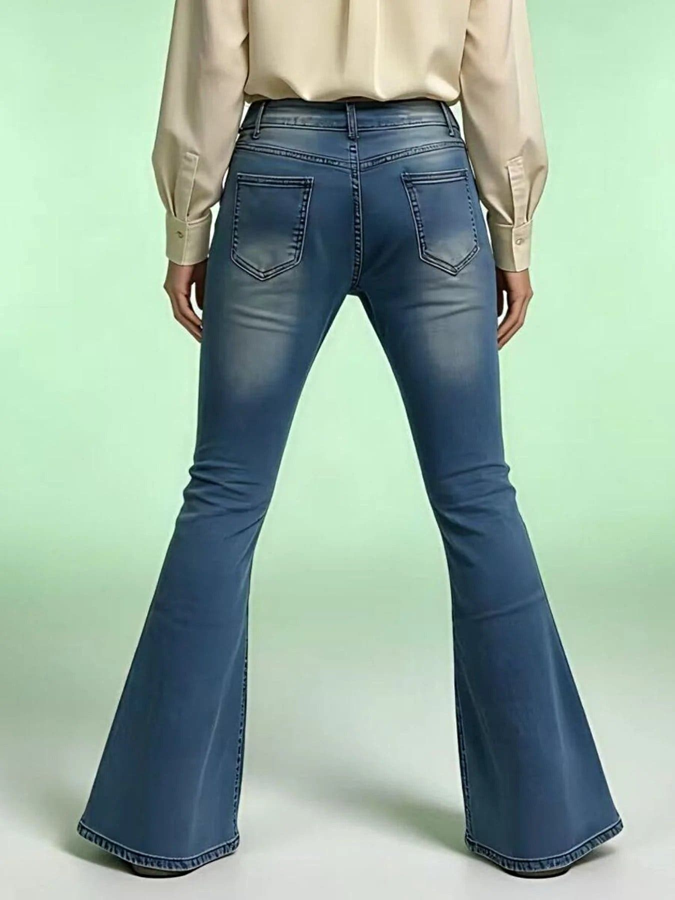Full Size Vintage Wash High-Waisted Flare Jeans Plus Size -