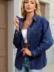 Button Up Dropped Shoulder Denim Jacket -