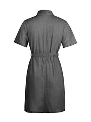 Full Size Zip Front Short Sleeve Denim Dress Plus Size -