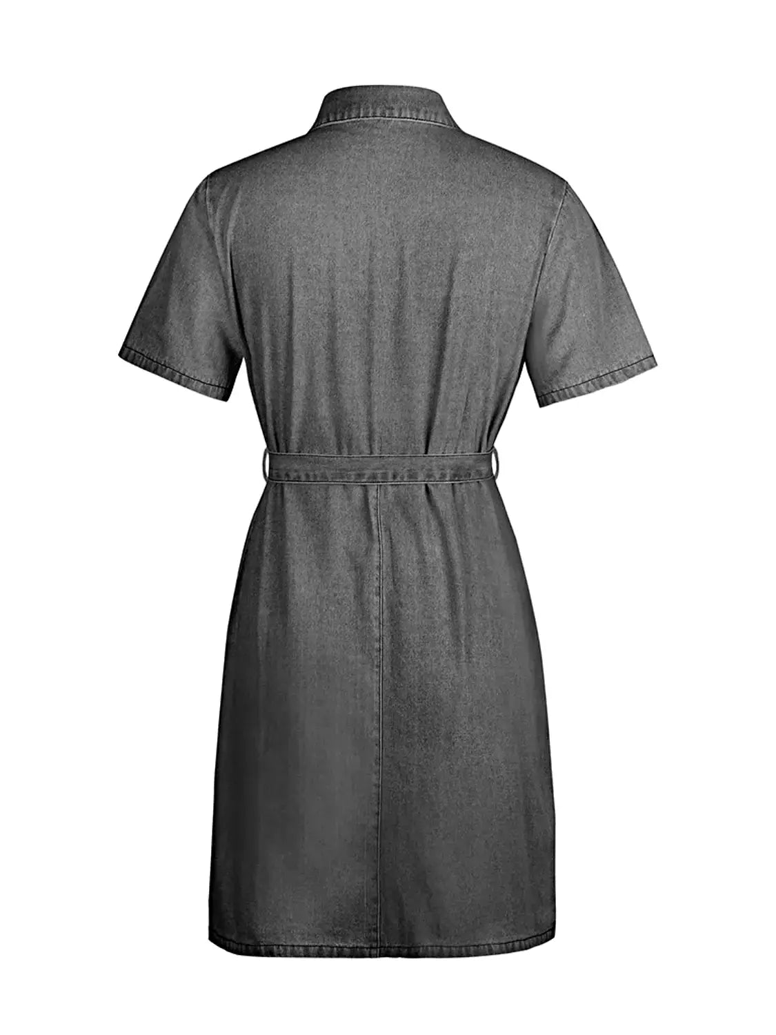 Full Size Zip Front Short Sleeve Denim Dress Plus Size -