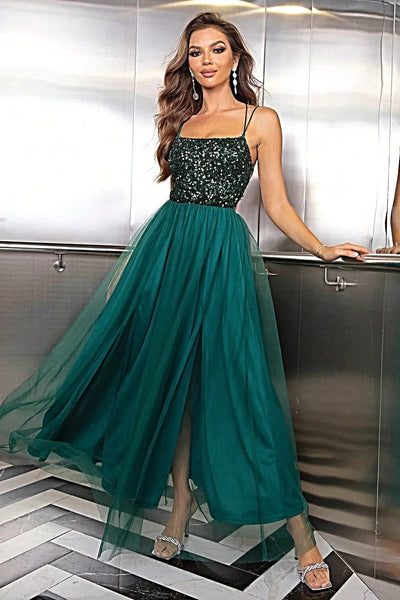 Elegant Lace-Up Party Dress - Backless Mesh Design, Opaque, Slightly Stretchy, Lined Trendsi