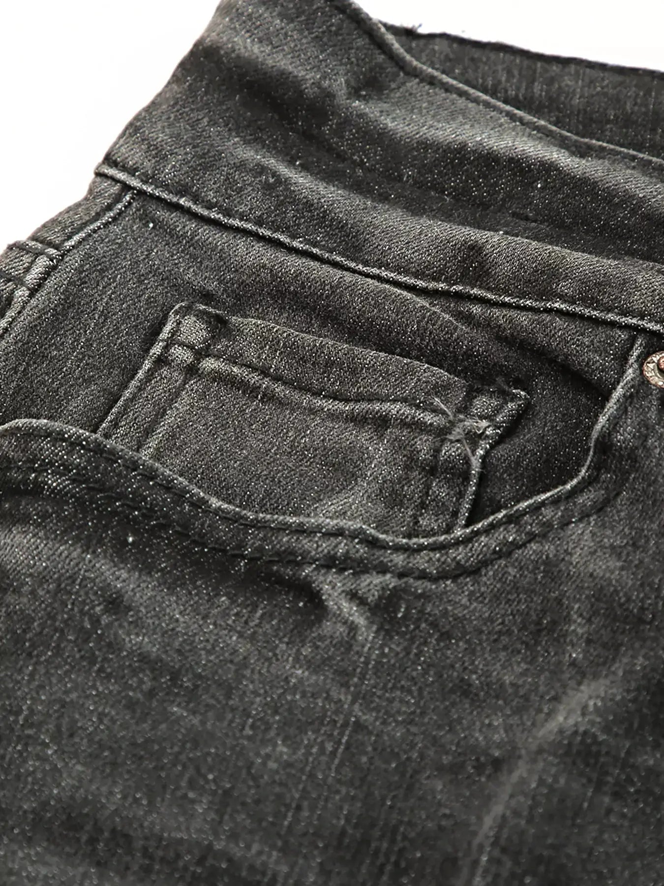 High Waist Distressed Straight Leg Jeans -