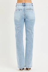 RISEN Tummy Control High Rise Straight Pin Tuck Jeans -