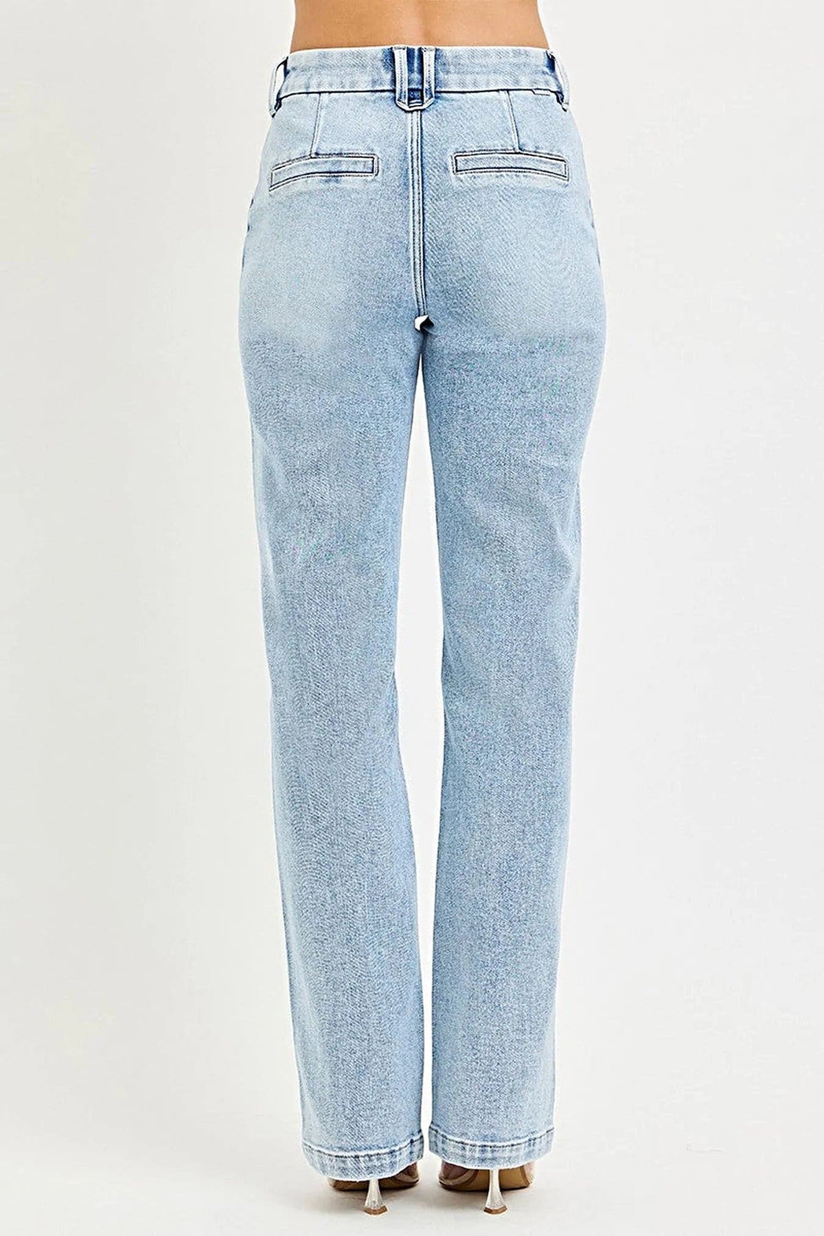 RISEN Tummy Control High Rise Straight Pin Tuck Jeans -