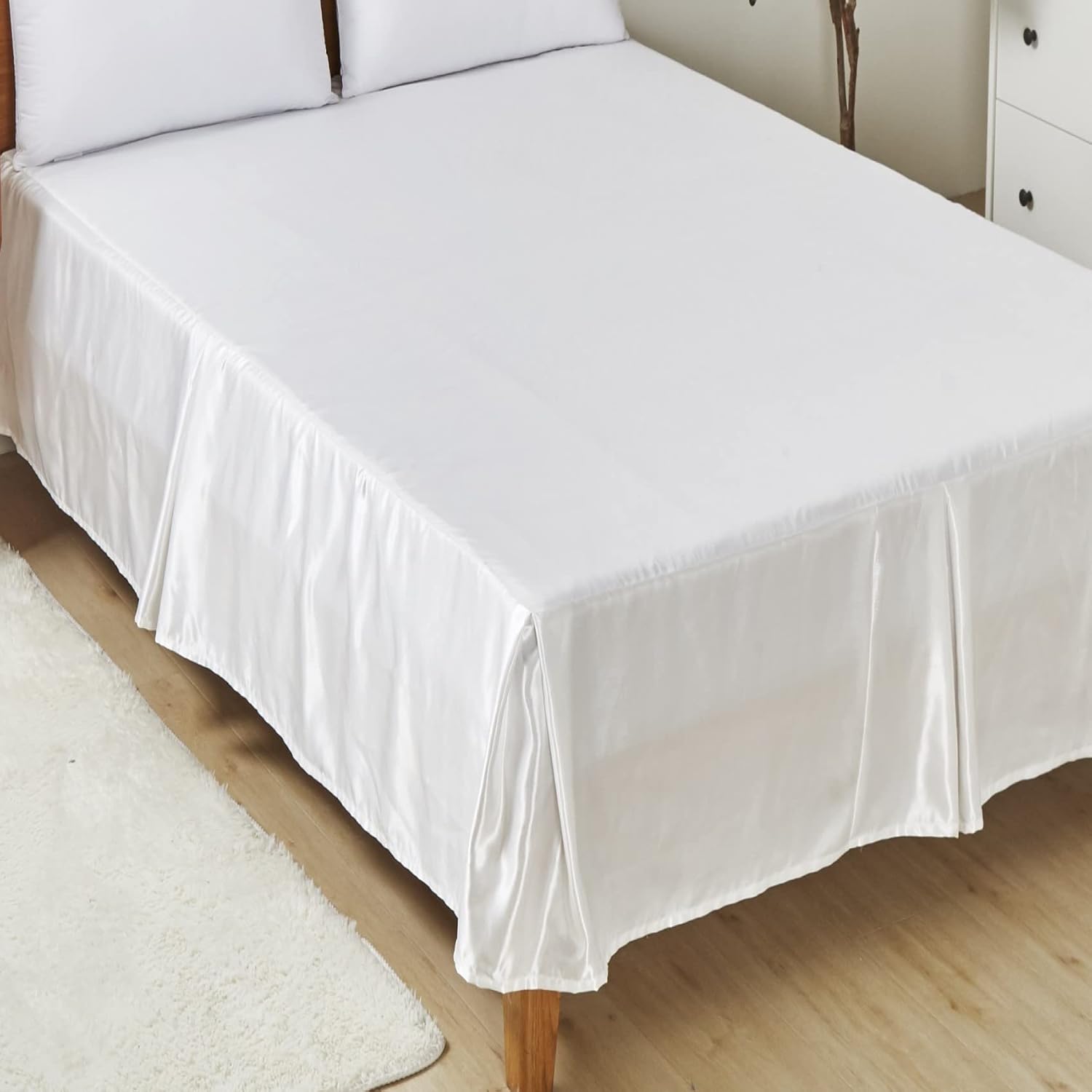 IS Custom BED SKIRT of Napa Bridal Satin, Queen, 17 in drop, Tailored Style