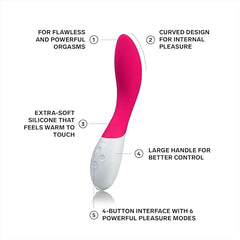 Close-up of the LELO Mona 2 G-Spot Vibrator, highlighting its luxurious body-safe silicone finish and six powerful stimulation modes.
