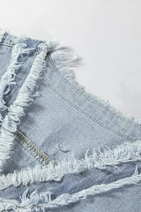Frayed Edge Flap Pockets Denim Vest Jacket -
