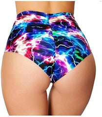 Colorful High-Waisted Shorts - ROMA IS-3319 featuring an electric printed design with vibrant multi-color patterns, perfect for stylish summer outfits.