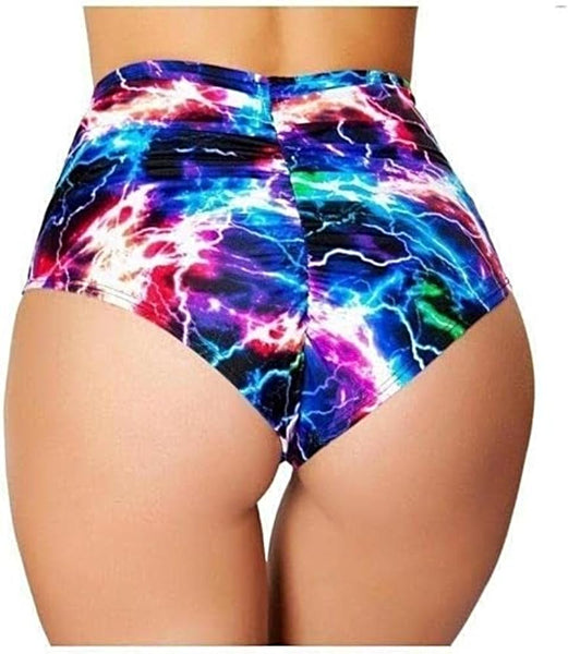 Colorful High-Waisted Shorts - ROMA IS-3319 featuring an electric printed design with vibrant multi-color patterns, perfect for stylish summer outfits.