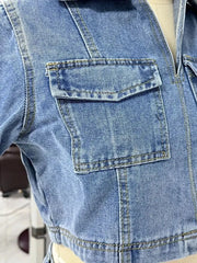 Johnny Collar Short Sleeve Top and Skort Denim Set -