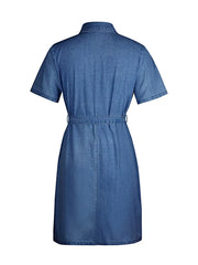 Full Size Zip Front Short Sleeve Denim Dress Plus Size -