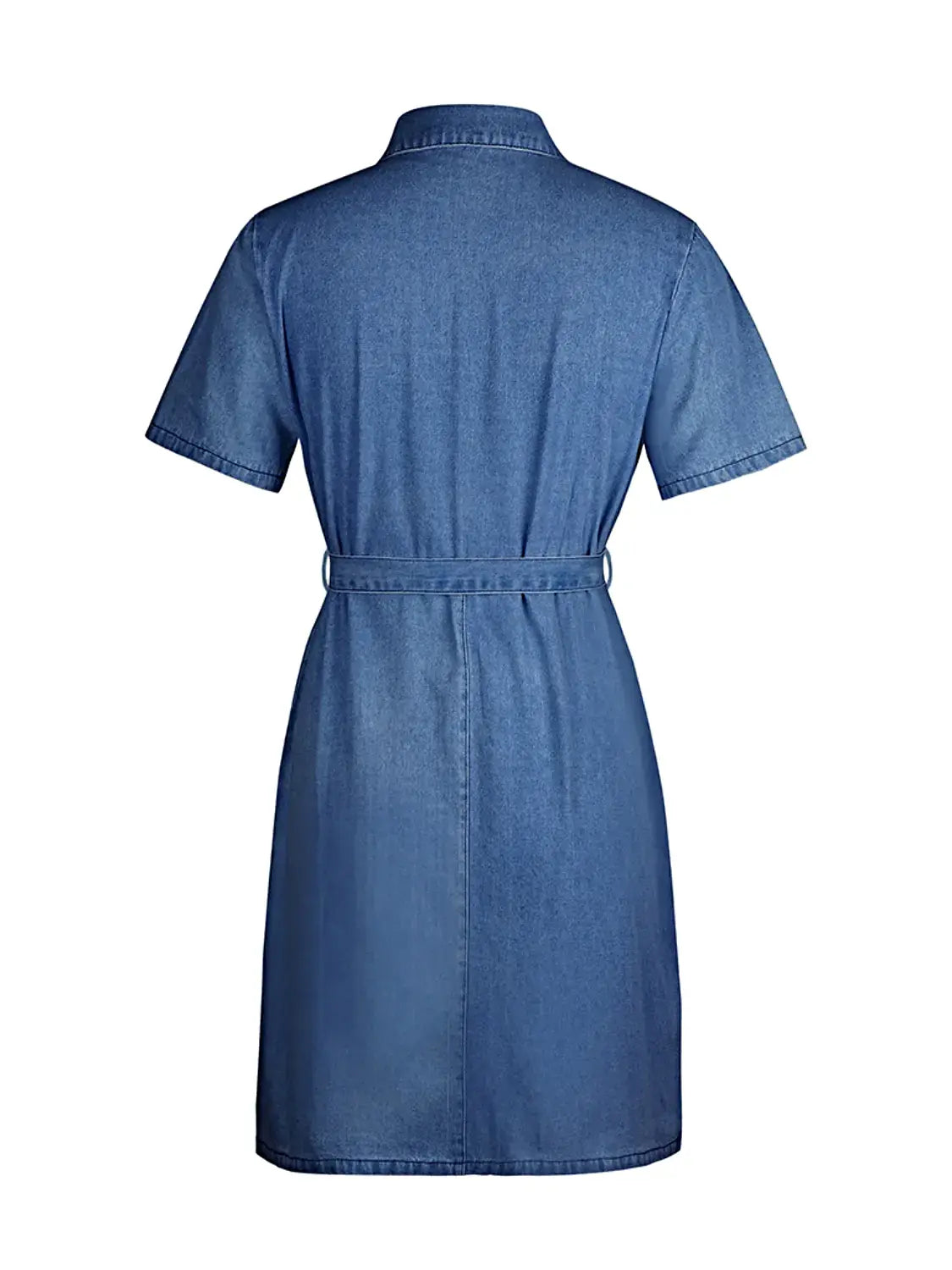 Full Size Zip Front Short Sleeve Denim Dress Plus Size -
