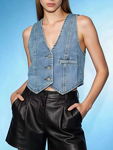 Button-Down Denim Vest -