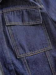 Tie Waist Long Sleeve Denim Jacket -