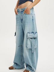 Vintage Wash Wide Leg Cargo Jeans -