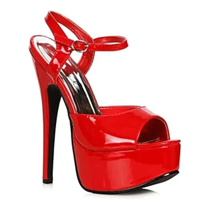 Ellie Shoes 652-Juliet 6.5" Stiletto Heel Women's Sandals in striking red, featuring an open toe design and high platform for added elegance. Perfect for fashion-forward women seeking luxurious women's stiletto sandals.