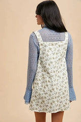 Annie Wear Stretch Ditsy Print Denim Overall Mini Dress -