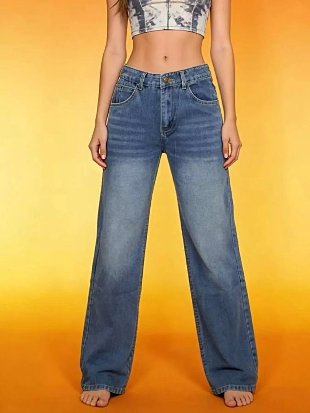 Vintage Wash Wide Leg Jeans -