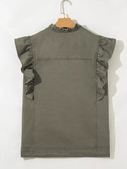 Ruffled Patchwork Denim Jacket Vest -