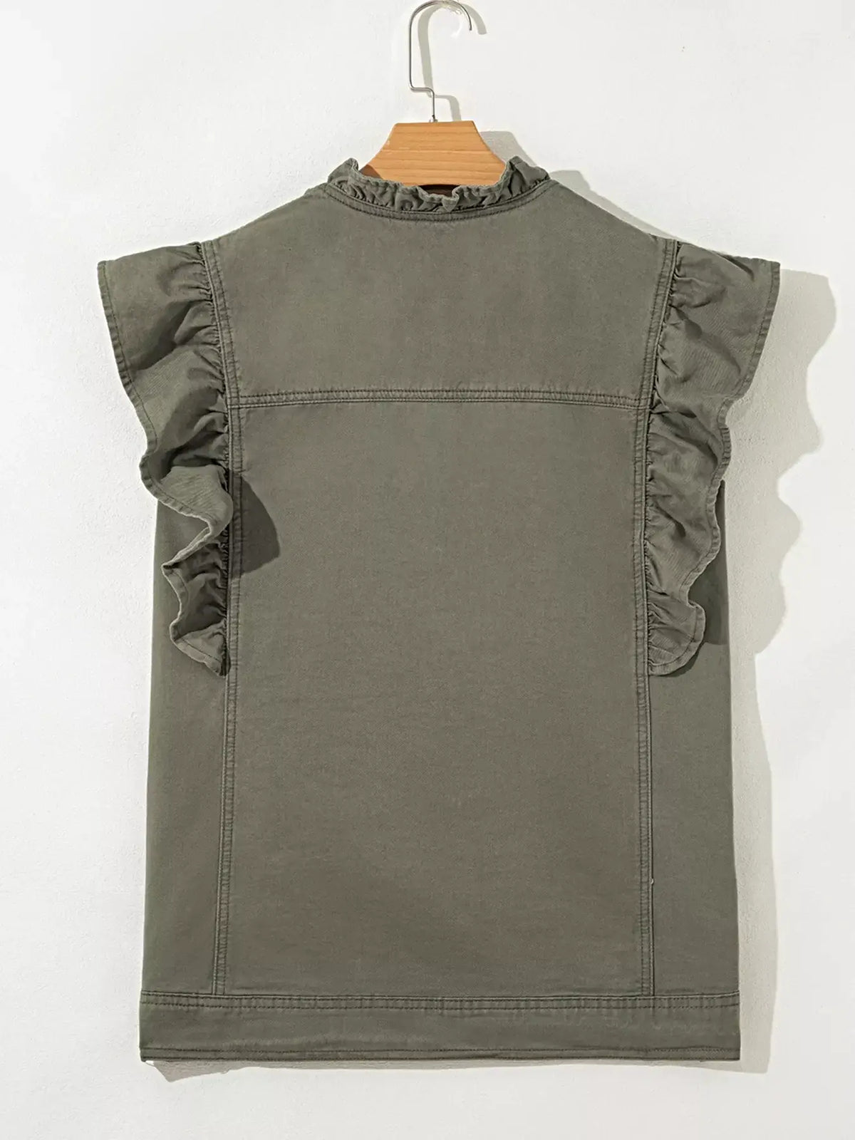 Ruffled Patchwork Denim Jacket Vest -