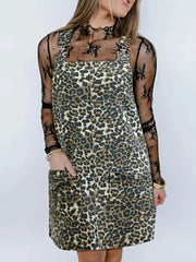 Leopard Print Denim Overall Dress -