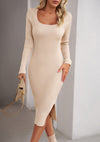 Devine Rib-Knit Slit Sweater Dress