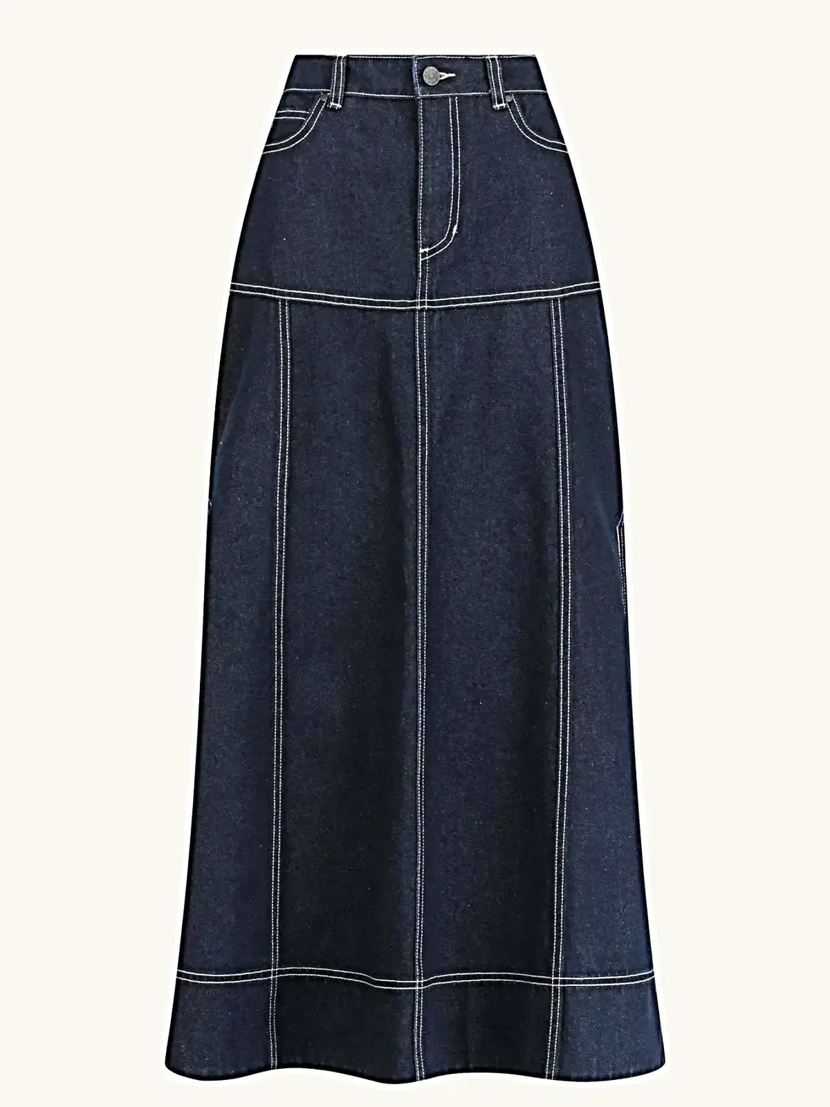 High Waisted Denim Skirt with Side Slit and Contrast Stitch - Chic Maxi Style -
