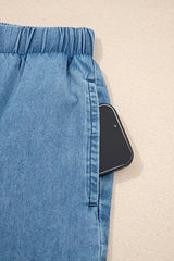 Ruffled Hem Wide Leg Chambray Pants -
