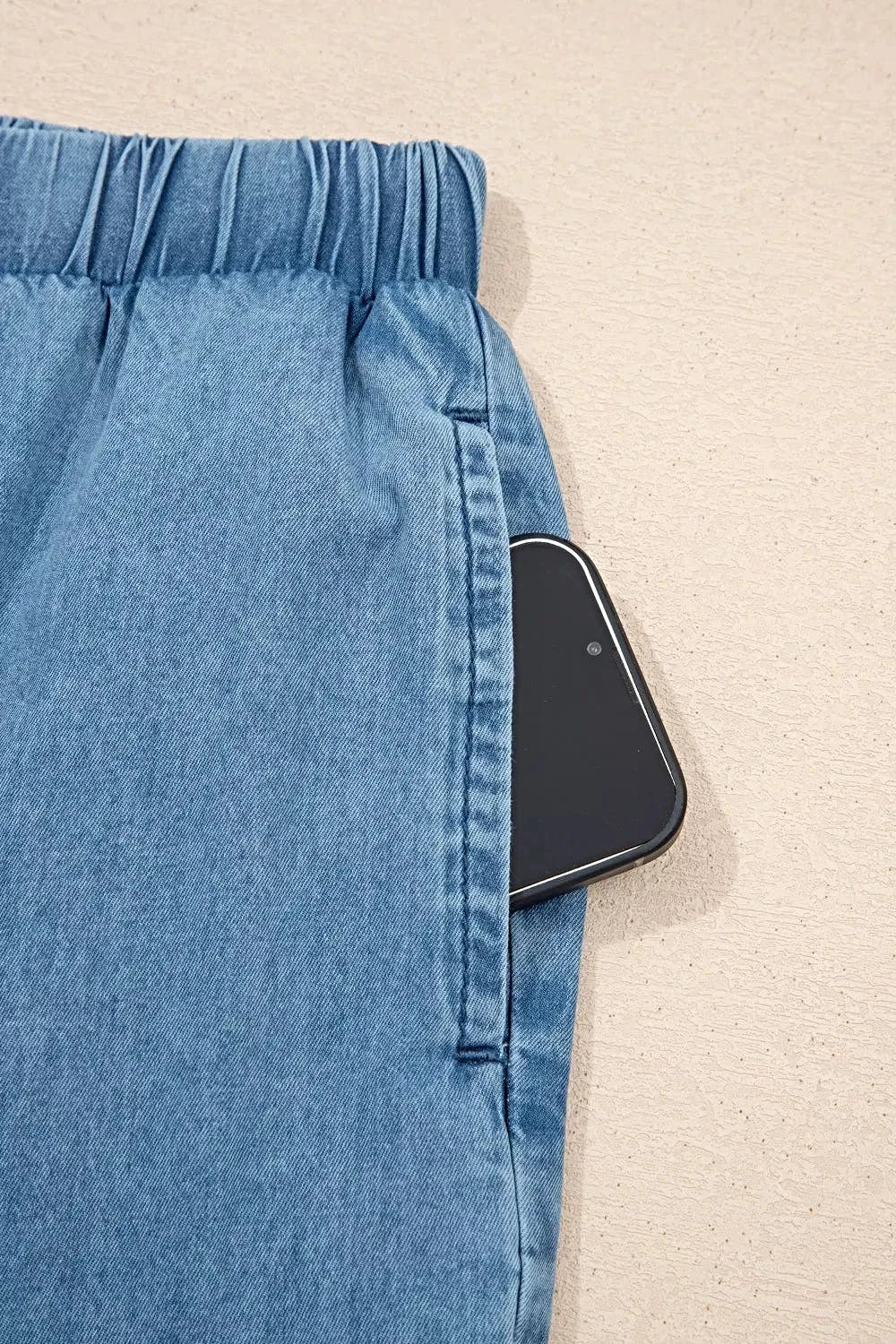Ruffled Hem Wide Leg Chambray Pants -