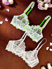 Luxury bridal lingerie set: Heavenly Glow Radiance featuring exquisite golden embroidery on satin, designed for unforgettable moments.