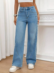 Pearl Embellished Wide Leg Jeans -