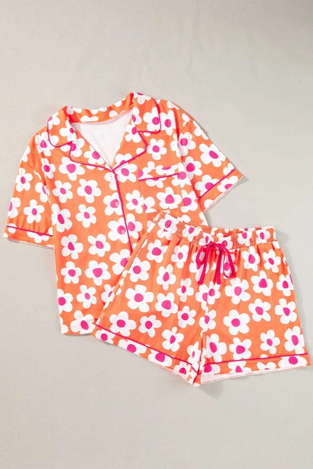 Pocketed Flower Half Sleeve Top and Shorts Lounge Set -