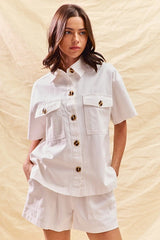 Chic Casual Spring Outfit: SO ME Button Down Denim Shirt and Shorts Set by Trendsi -