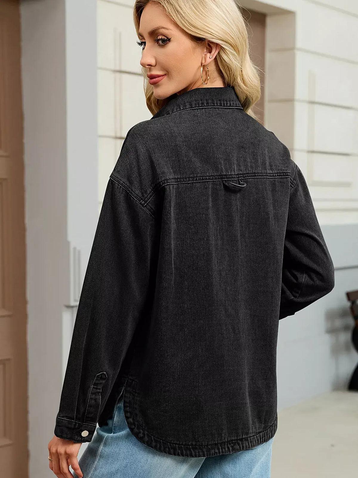 Button Up Dropped Shoulder Denim Jacket -