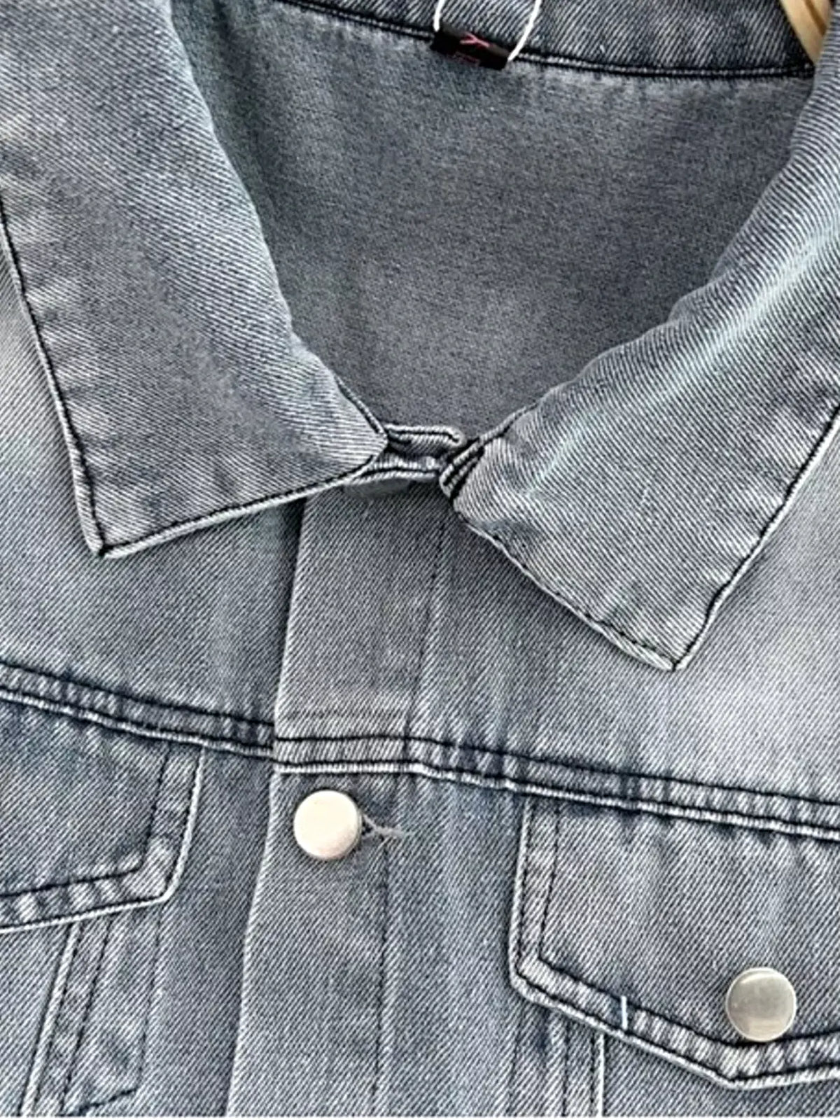 Button Front Short Sleeve Denim Romper -