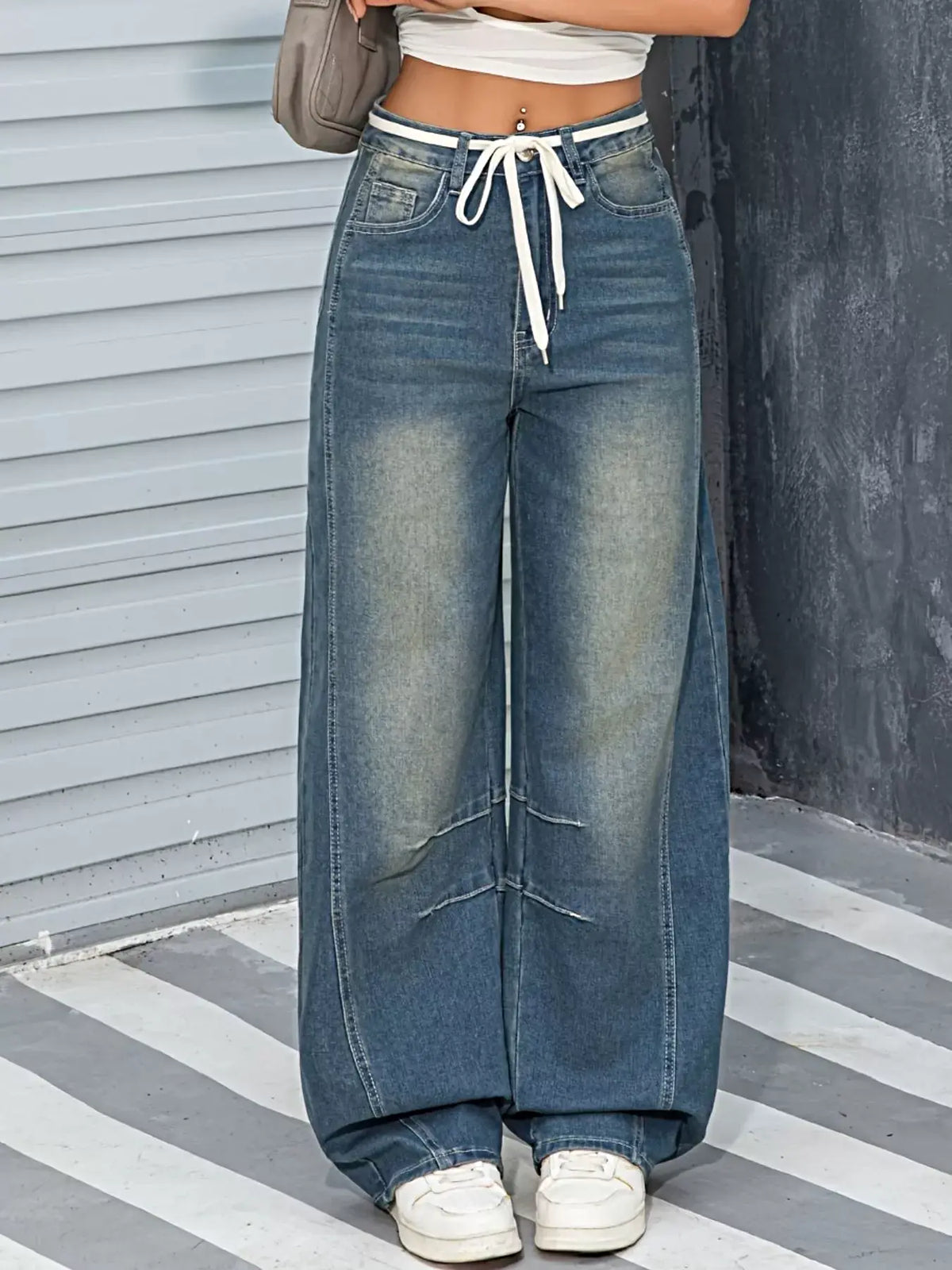 Vintage Wash Wide Leg Jeans -