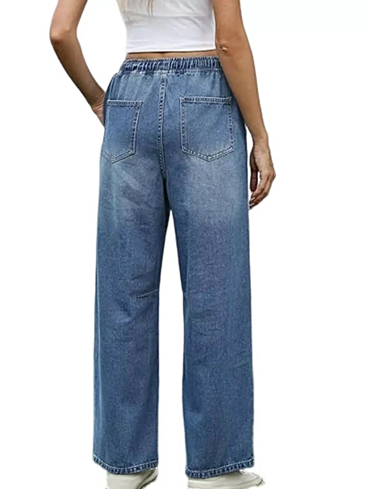 Elastic Waist Wide Leg Jeans -