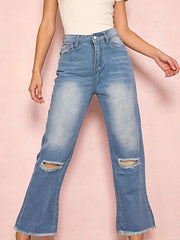 Distressed Raw Hem Bootcut Jeans -