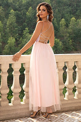 Lace-Up Backless Mesh Dress