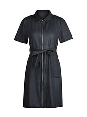 Full Size Zip Front Short Sleeve Denim Dress Plus Size -