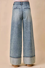 SO ME Mid Rise Plated Wid Leg Denim Jean -