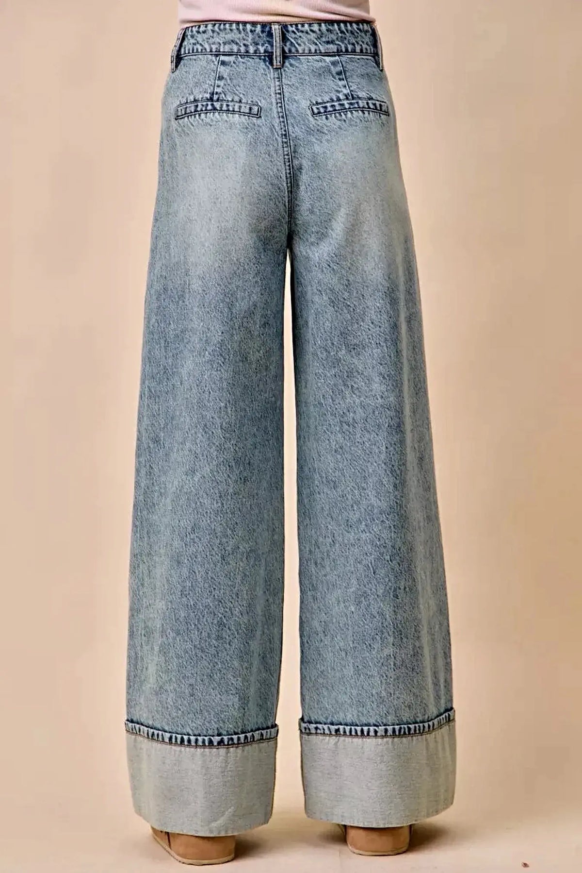 SO ME Mid Rise Plated Wid Leg Denim Jean -