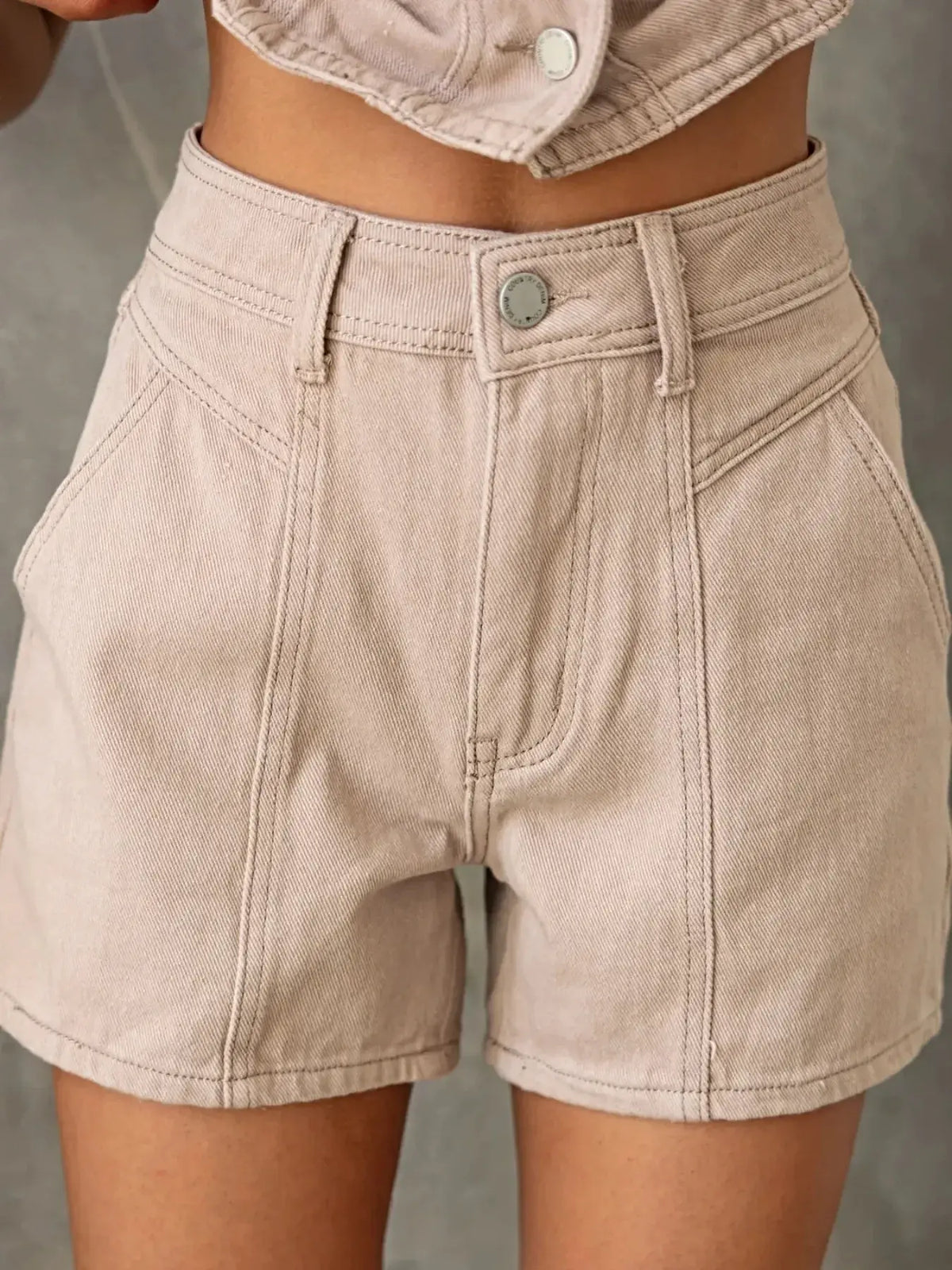 Sleeveless Button-Up Top and Shorts Denim Set -