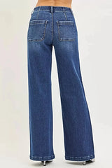 RISEN High Rise Wide Leg Slanted Pocket Jeans -