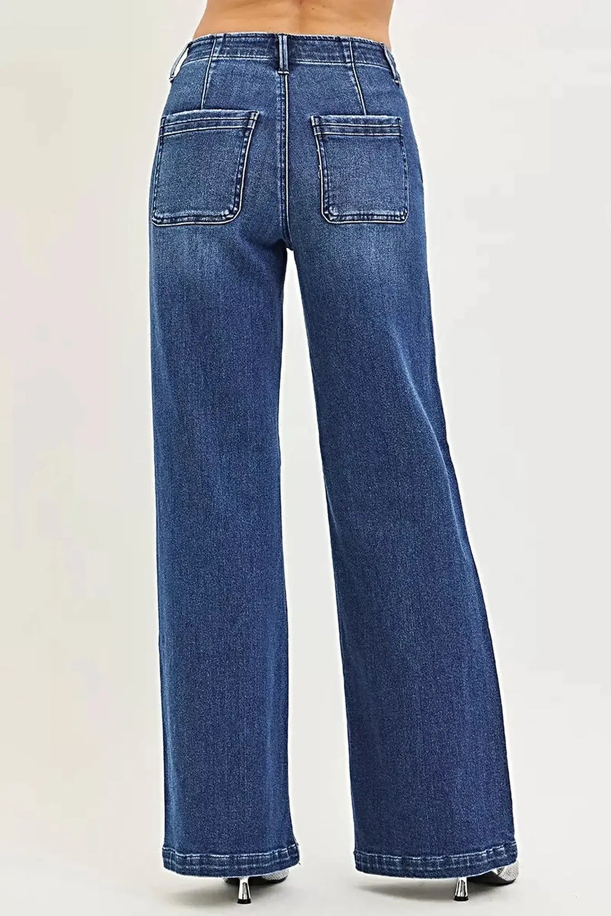 RISEN High Rise Wide Leg Slanted Pocket Jeans -