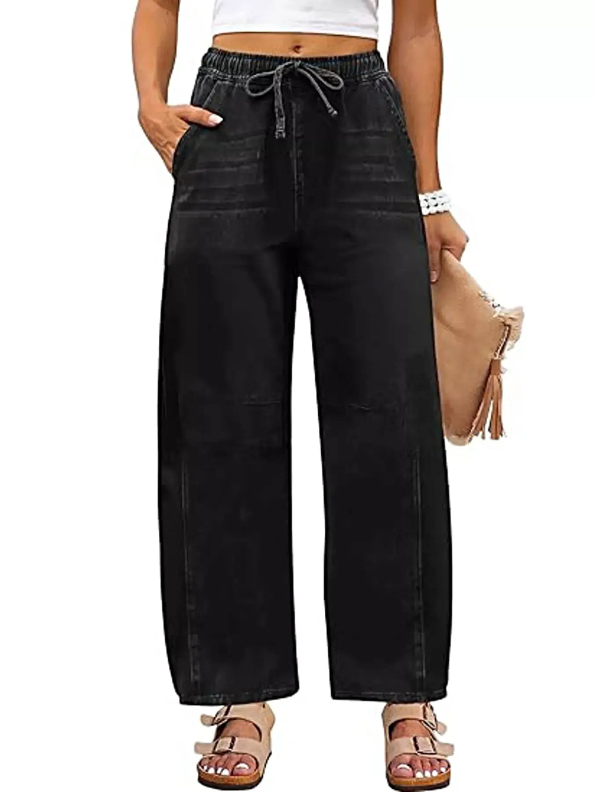 Elastic Waist Wide Leg Jeans -