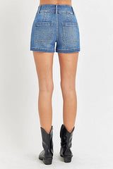 RISEN Full Size High Rise Patched Front Pocket Shorts Plus Size -
